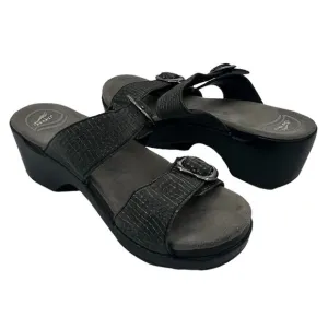 Dansko Sophie Pewter Black Leather Slide Chunk Heel Sandals Size 38 Women's