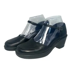 Dansko Wedge Sandals Ankle Strap Heels Hook And Loop Leather Black Women 6.5-7