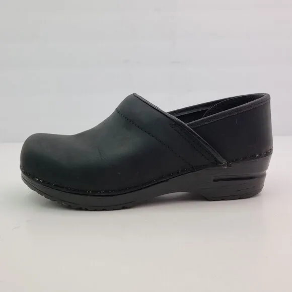 Dansko Womens Size EU 37 US 6.5-7 Matte Black Leather Slip On Work Clog Shoes