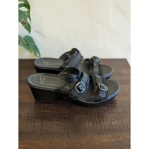 Dansko Women's Jessie Lizard Black Leather Buckle Slide Heel Sandals - Size 39