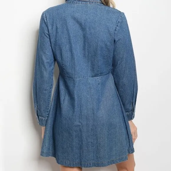 DENIM FLARED HEM BUTTON UP DRESS