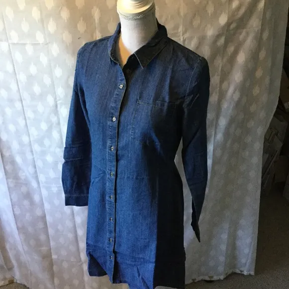 DENIM FLARED HEM BUTTON UP DRESS