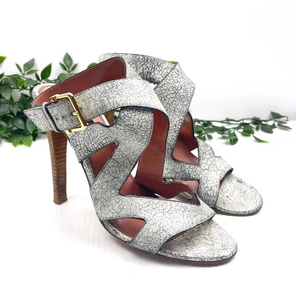 Derek Lam Leather Sandals 🔥🔥🔥Grey/white Distressed  Stiletto Heels size 8