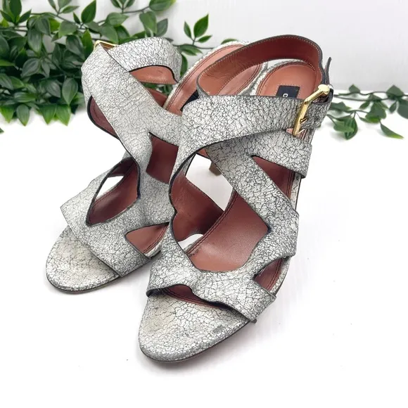 Derek Lam Leather Sandals 🔥🔥🔥Grey/white Distressed  Stiletto Heels size 8