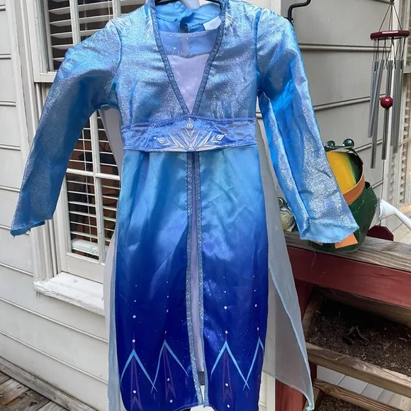 Disney Frozen Elsa Blue Costume Dress Girls Sz 4-6X with NEW BOOTS!