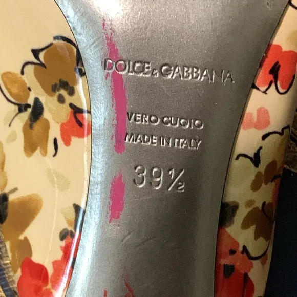 Dolce &amp; Gabbana Patent Leather Floral Print Slides Sandals Heels Size 39.5