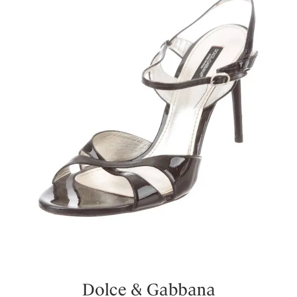 DOLCE &amp;GABBANA PATENT CROSSOVER SANDALS