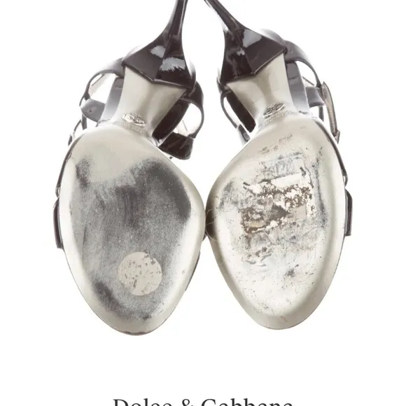 DOLCE &amp;GABBANA PATENT CROSSOVER SANDALS