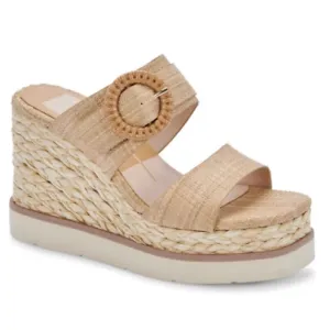 Dolce Vita Natural Raffia Lauryn Espadrilles Buckle Wedge Sandals Size 10