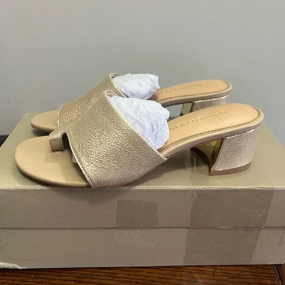Donald J. Pliner Womens Melros Leather vintage metallic gold sandals heels NEW 6