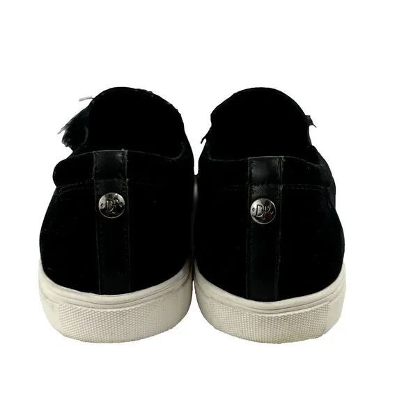 Donald Pliner Sallie Tassel Suede Slip On Sneakers Shoes Black‎ 9.5M