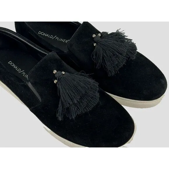 Donald Pliner Sallie Tassel Suede Slip On Sneakers Shoes Black‎ 9.5M