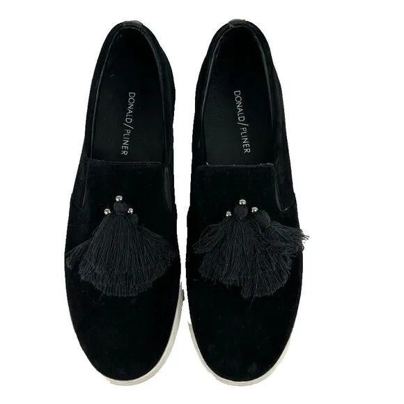Donald Pliner Sallie Tassel Suede Slip On Sneakers Shoes Black‎ 9.5M