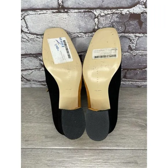 DORATEYMUR Marigold Suede Black Leather Split Designer Mule Heels Women Sz 38EU