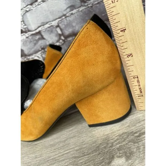 DORATEYMUR Marigold Suede Black Leather Split Designer Mule Heels Women Sz 38EU