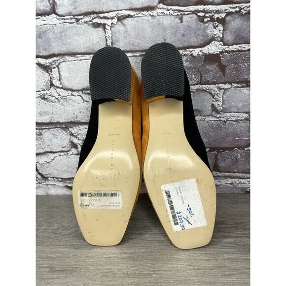 DORATEYMUR Marigold Suede Black Leather Split Designer Mule Heels Women Sz 38EU