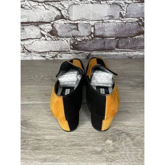DORATEYMUR Marigold Suede Black Leather Split Designer Mule Heels Women Sz 38EU