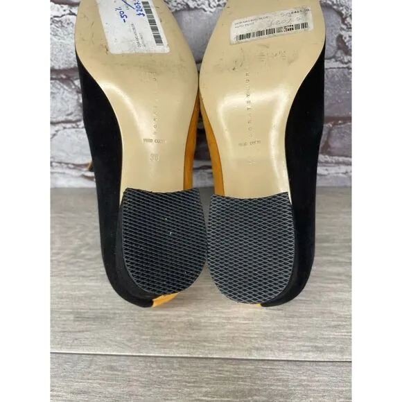DORATEYMUR Marigold Suede Black Leather Split Designer Mule Heels Women Sz 38EU