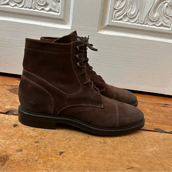 Doucal's Italian Brown Suede Leather Lace-Up Ankle Dress Boots