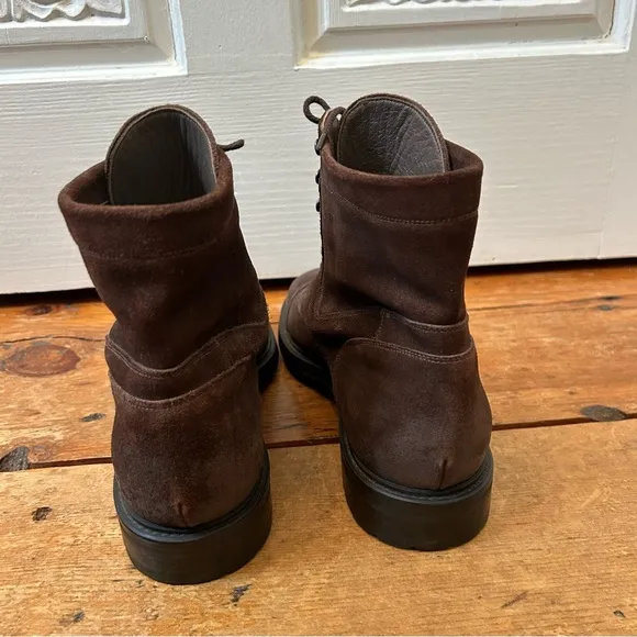 Doucal's Italian Brown Suede Leather Lace-Up Ankle Dress Boots