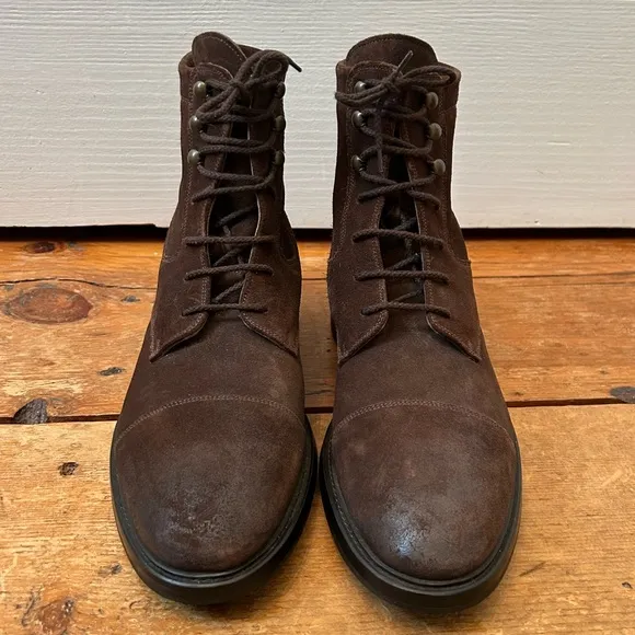 Doucal's Italian Brown Suede Leather Lace-Up Ankle Dress Boots