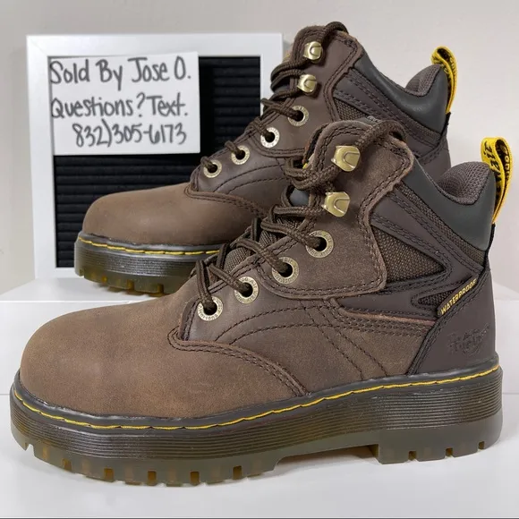 DR DOC MARTENS PLENUM WATERPROOF STEEL TOE WORK BOOTS WOMENS SIZE 5 LEATHER HIKE