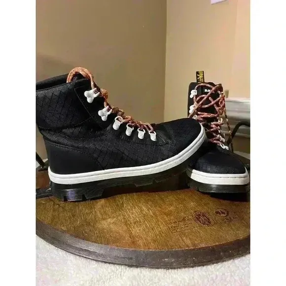 Dr. Martens Combs Tech Boots Womens 10 L Black Ripstop Chunky D-Rings Hiking