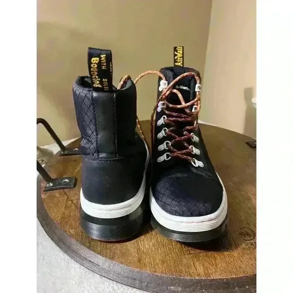 Dr. Martens Combs Tech Boots Womens 10 L Black Ripstop Chunky D-Rings Hiking