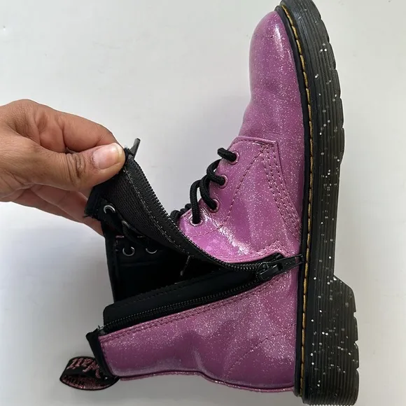 Dr. Martens Pink sparkly glitter metallic combo boots Size US2