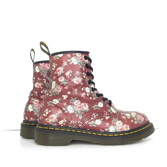 Dr Martens Vintage Rose Burgundy Lace Up Ankle Boots Women’s 6 Shoes