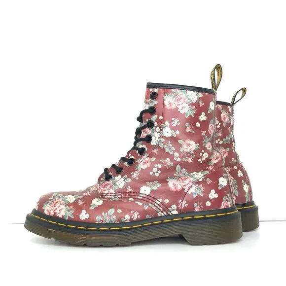Dr Martens Vintage Rose Burgundy Lace Up Ankle Boots Women’s 6 Shoes