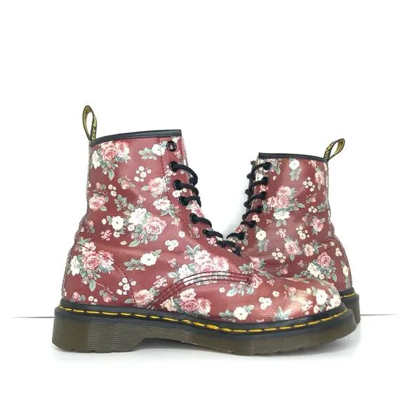 Dr Martens Vintage Rose Burgundy Lace Up Ankle Boots Women’s 6 Shoes