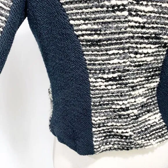 Drew Black &amp; White Boucle Tweed Textured Blazer Leather Details XS