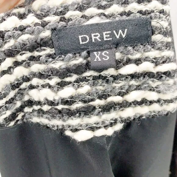 Drew Black &amp; White Boucle Tweed Textured Blazer Leather Details XS