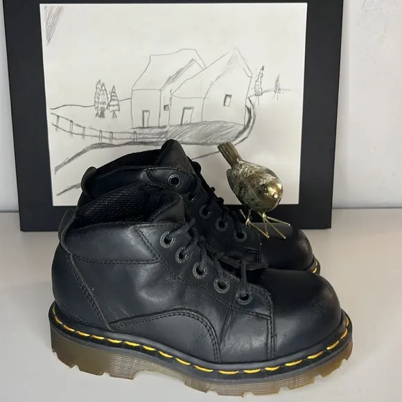 Dr.MARTENS 8444 Lace-up High Top Black Leather Boots Kids Size 13