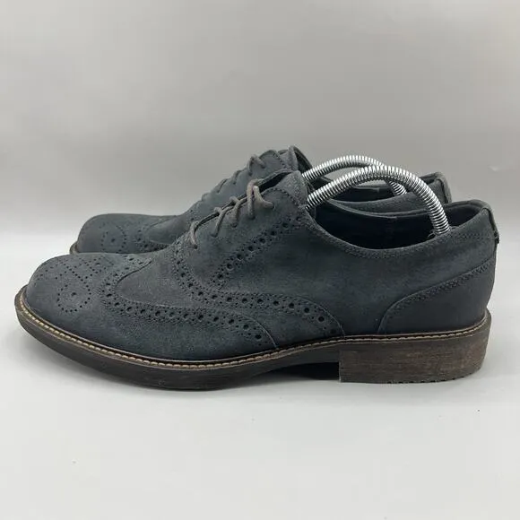 ECCO Kenton Wingtip Brogue Shoes Men Size 10 Blue Nubuck Leather Casual Oxford