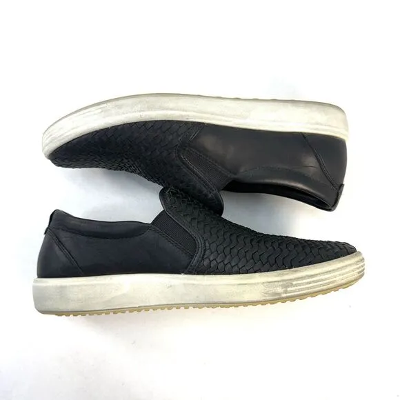 ECCO Soft 7 Shoes Womens EU 40 US 9-9.5 Woven Black Leather Slip On 2.0