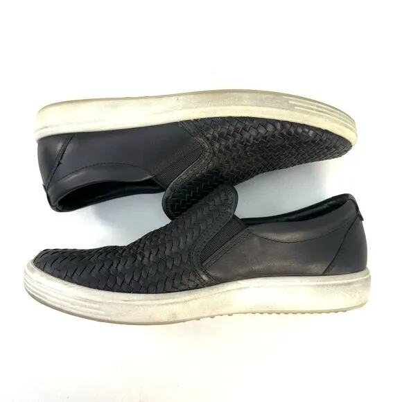 ECCO Soft 7 Shoes Womens EU 40 US 9-9.5 Woven Black Leather Slip On 2.0
