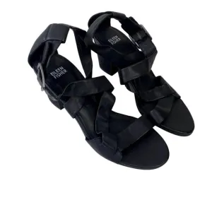 Eileen Fisher Patsy Black Leather Heels 8