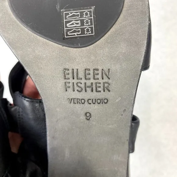 Eileen Fisher Patsy Black Leather Heels 8