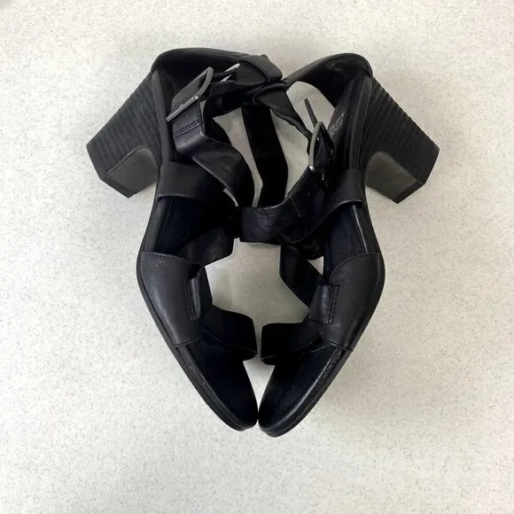 Eileen Fisher Patsy Black Leather Heels 8