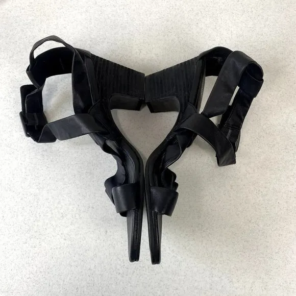 Eileen Fisher Patsy Black Leather Heels 8
