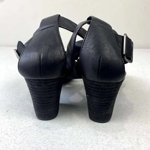 Eileen Fisher Patsy Black Leather Heels 8
