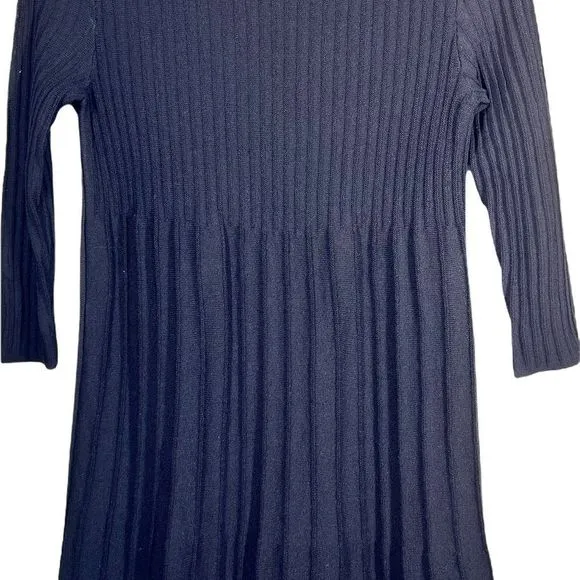 EILEEN Fisher Petite Womens Sz PP Black Pleated Pintuck Wool Dress