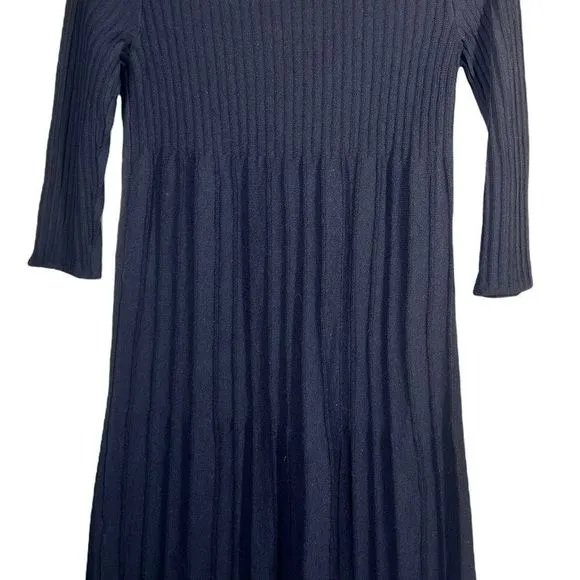 EILEEN Fisher Petite Womens Sz PP Black Pleated Pintuck Wool Dress