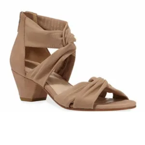 Eileen Fisher Tan Leather &amp; Stretch Fabric Heeled Sandals Size 9
