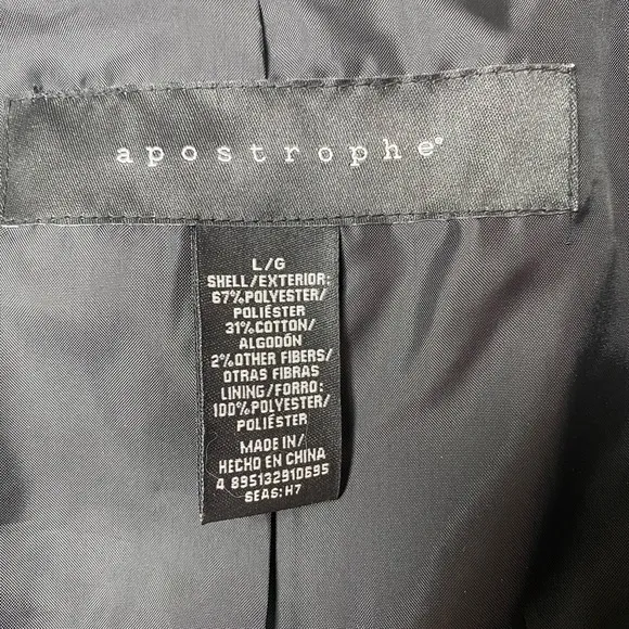 ELEGANT EUC Apostrophe LG Black/Gold Car Coat. Mid Length.
