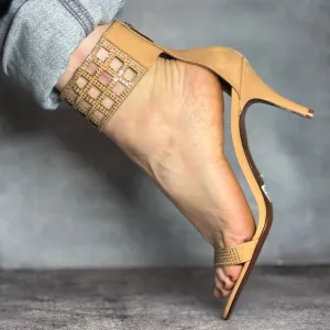 Elegant Tan Heels Sandals cute low heels