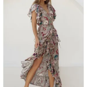 ELF Carmen Wrap Maxi Dress Floral Women’s XL Boho Bohemian