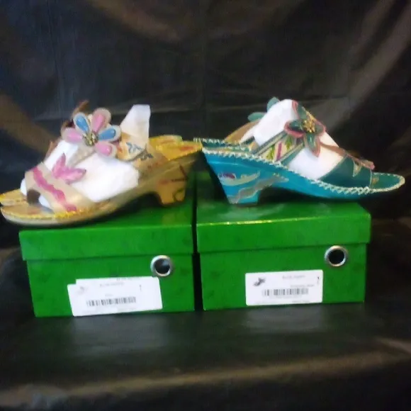 Elite leather heels 2&quot; Floral Sandals Set, 2 for price of 1, colorful &amp; fun